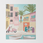 Retro Meditarranean coloful houses seascape Throw Blanket Gallery Image 2