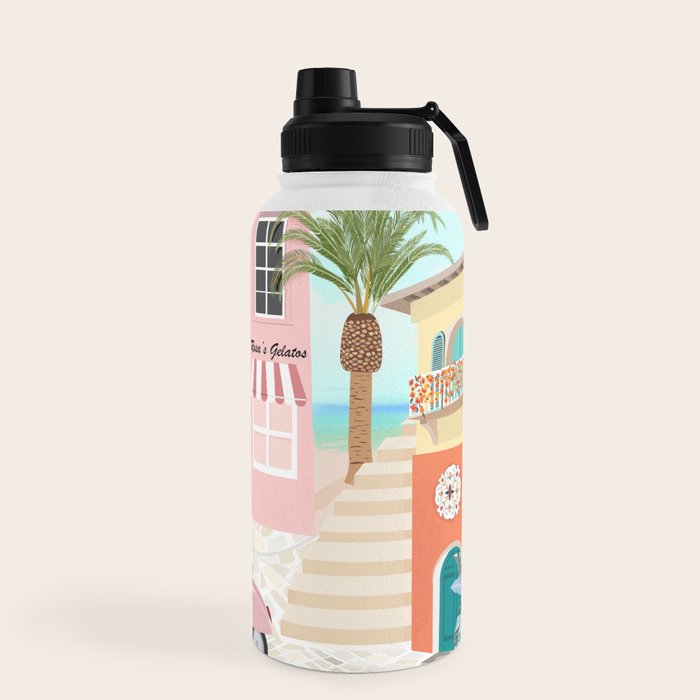 Retro Meditarranean coloful houses seascape Water Bottle Gallery Image 5