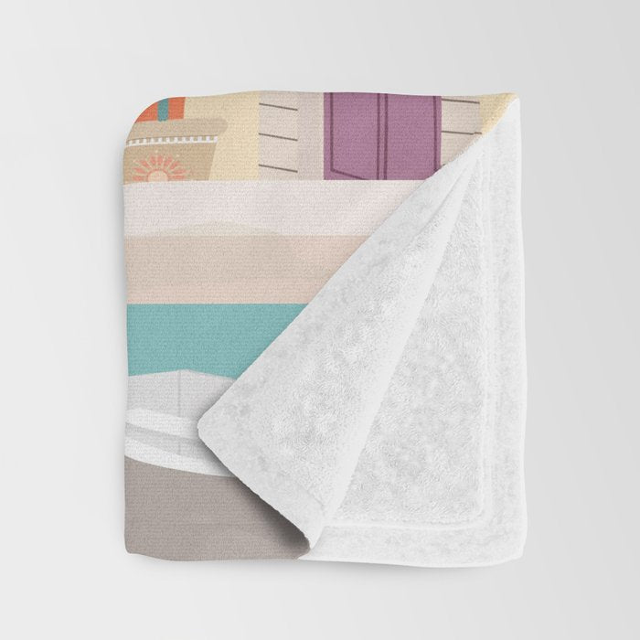 Retro Meditarranean coloful houses seascape Throw Blanket Gallery Image 3