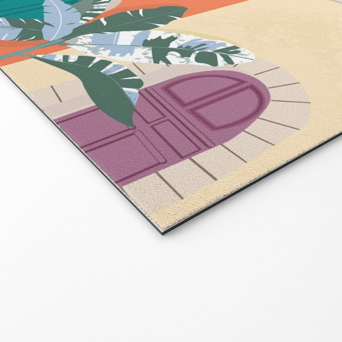 Retro Meditarranean coloful houses seascape Welcome Mat Gallery Image 2