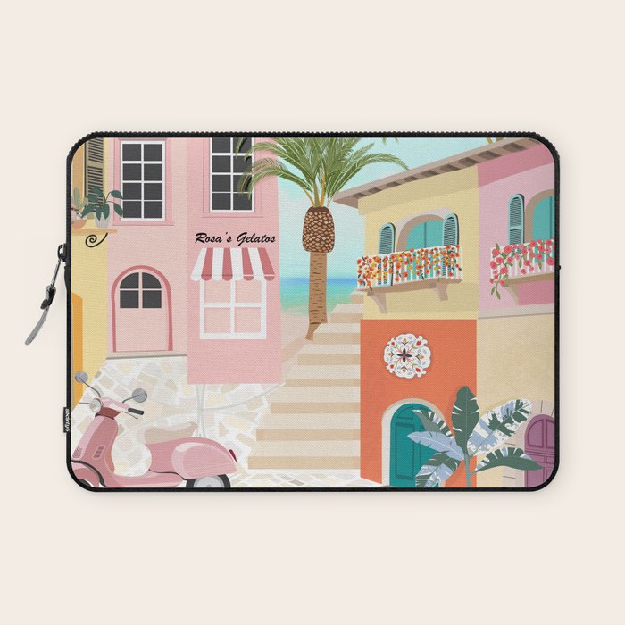 Retro Meditarranean coloful houses seascape Laptop Sleeve Gallery Image 1