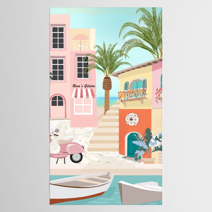 Retro Meditarranean coloful houses seascape Tablecloth Gallery Image 2