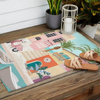 Retro Meditarranean coloful houses seascape Outdoor Rug Gallery Image 2