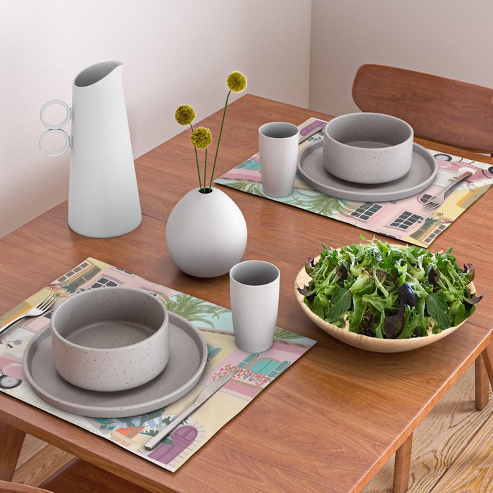 Retro Meditarranean coloful houses seascape Placemat Gallery Image 2