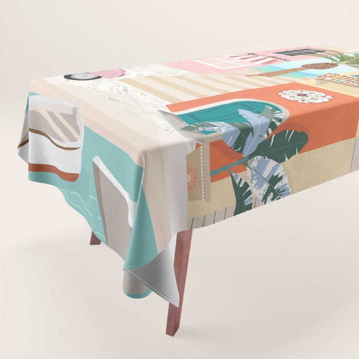 Retro Meditarranean coloful houses seascape Tablecloth Gallery Image 1