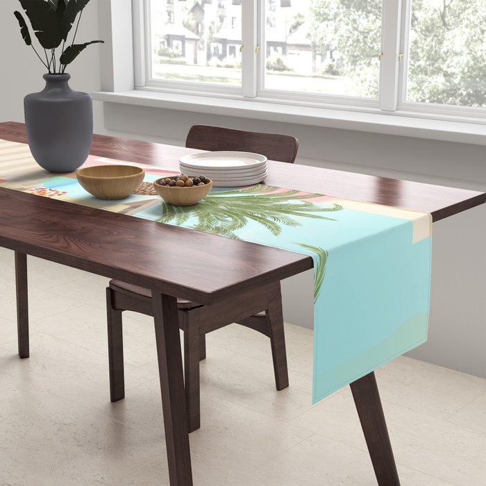 Retro Meditarranean coloful houses seascape Table Runner Gallery Image 2