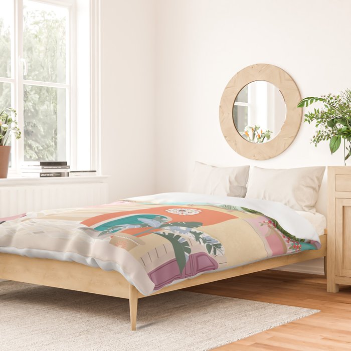 Retro Meditarranean coloful houses seascape Duvet Cover Gallery Image 2