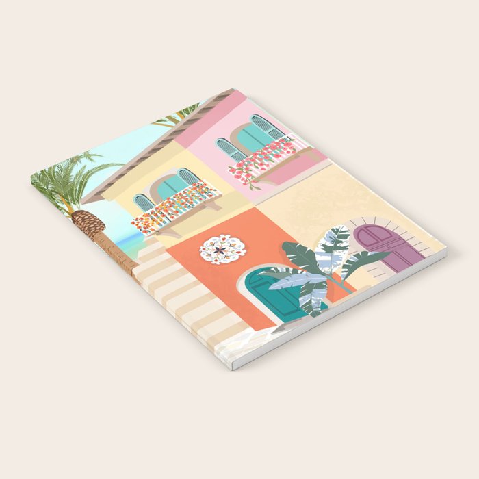 Retro Meditarranean coloful houses seascape Notebook Gallery Image 1