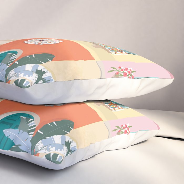 Retro Meditarranean coloful houses seascape Pillow Sham Gallery Image 3