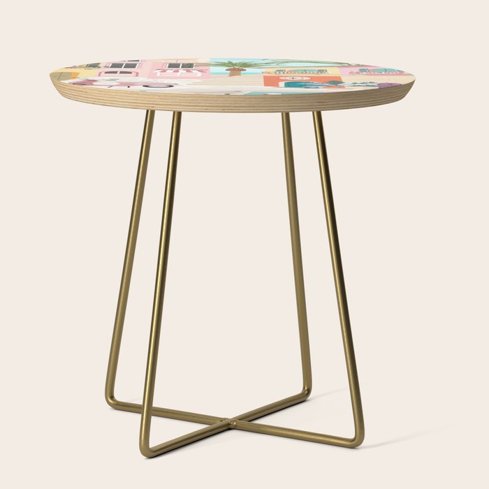 Retro Meditarranean coloful houses seascape Side Table Gallery Image 1