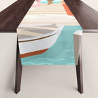 Retro Meditarranean coloful houses seascape Table Runner Gallery Image 1
