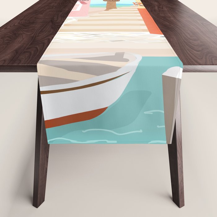 Retro Meditarranean coloful houses seascape Table Runner Gallery Image 1