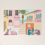 Retro Meditarranean coloful houses seascape Welcome Mat Gallery Image 1