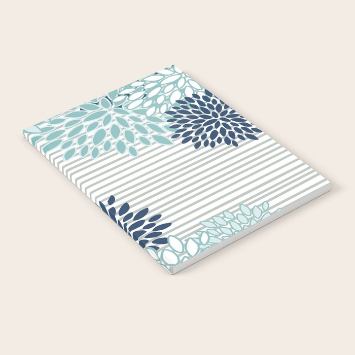 Festive, Floral Prints and Stripes, Teal and Blue Notebook Gallery Image 2