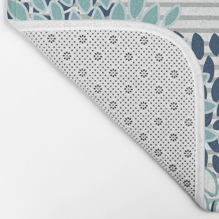 Festive, Floral Prints and Stripes, Teal and Blue Bath Mat Gallery Image 2