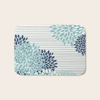 Festive, Floral Prints and Stripes, Teal and Blue Bath Mat Gallery Image 1
