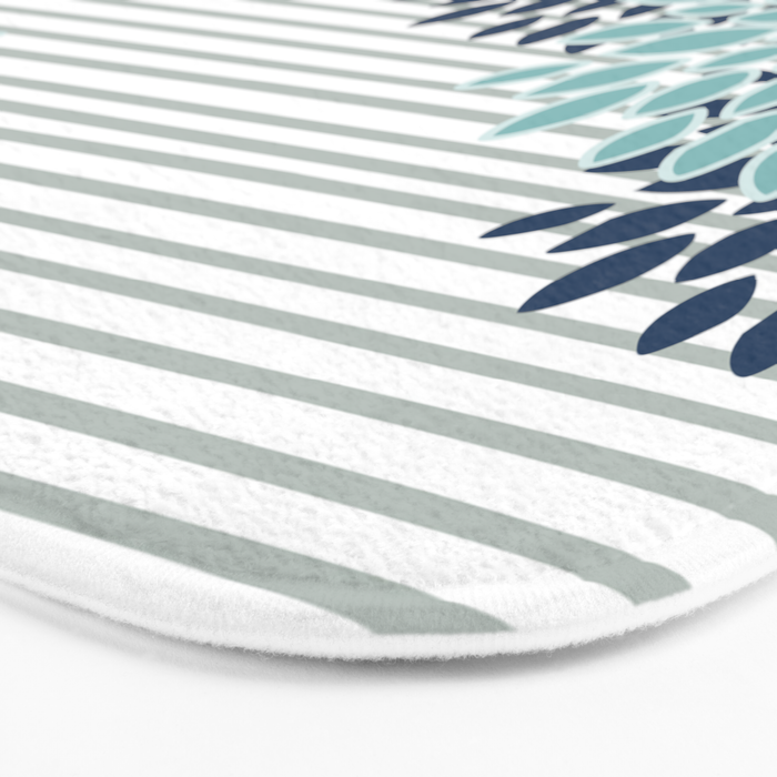 Festive, Floral Prints and Stripes, Teal and Blue Bath Mat Gallery Image 3