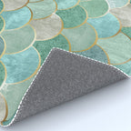 Moroccan Mermaid Fish Scale Pattern, Green and Gold Rug Gallery Image 4