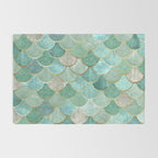 Moroccan Mermaid Fish Scale Pattern, Green and Gold Rug Gallery Image 2