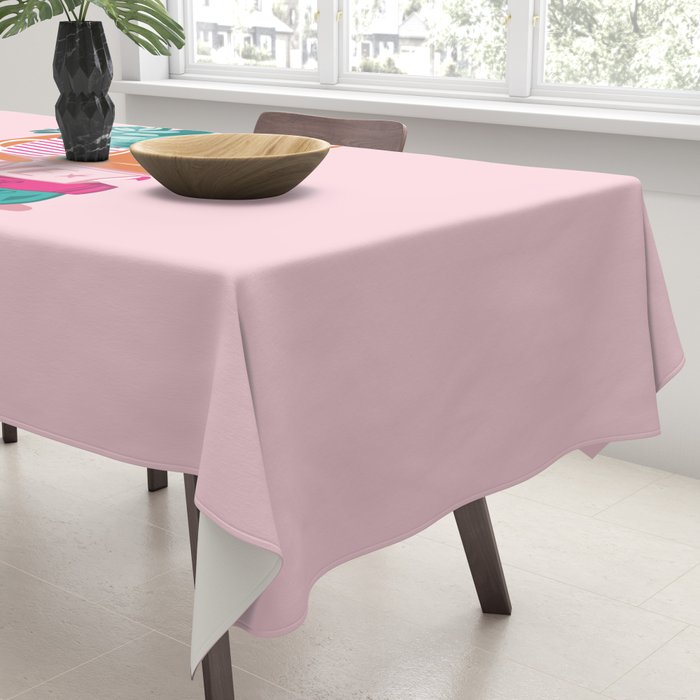 One more chapter // pastel pink background orange tabby cat striped mug with plants fuchsia pink and green books  Tablecloth Gallery Image 3