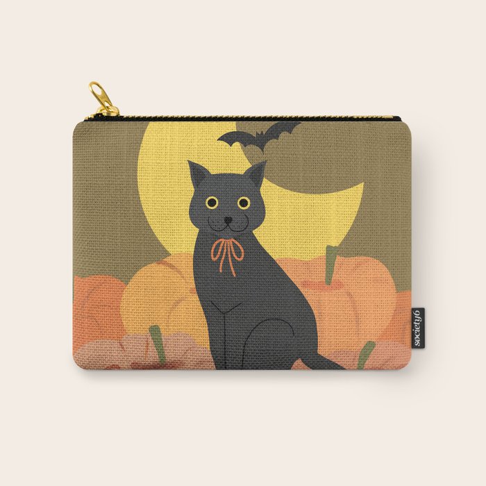 Cute Halloween Black Cat with Pumpkins and Bats Carry All Pouch Gallery Image 1
