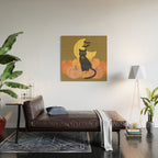 Cute Halloween Black Cat with Pumpkins and Bats Wood Wall Art Gallery Image 2