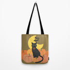 Cute Halloween Black Cat with Pumpkins and Bats Tote Bag Gallery Image 2