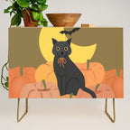 Cute Halloween Black Cat with Pumpkins and Bats Credenza Gallery Image 1