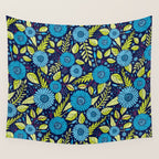 Turquoise Blue, Lime Green, Magenta & Navy Floral Pattern Wall Tapestry Gallery Image 4