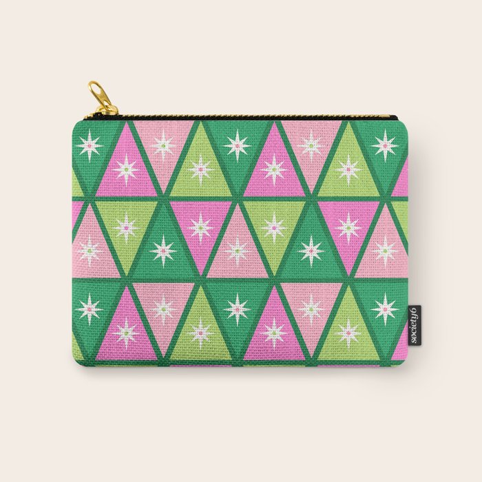 Mid-Century Modern Geometric Christmas Triangles - Green and Pink Carry All Pouch Gallery Image 1