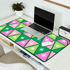 Mid-Century Modern Geometric Christmas Triangles - Green and Pink Desk Mat Gallery Image 2