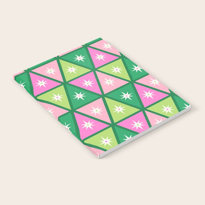 Mid-Century Modern Geometric Christmas Triangles - Green and Pink Notebook Gallery Image 2