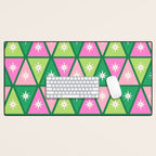 Mid-Century Modern Geometric Christmas Triangles - Green and Pink Desk Mat Gallery Image 1