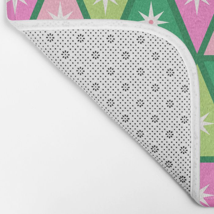 Mid-Century Modern Geometric Christmas Triangles - Green and Pink Bath Mat Gallery Image 2