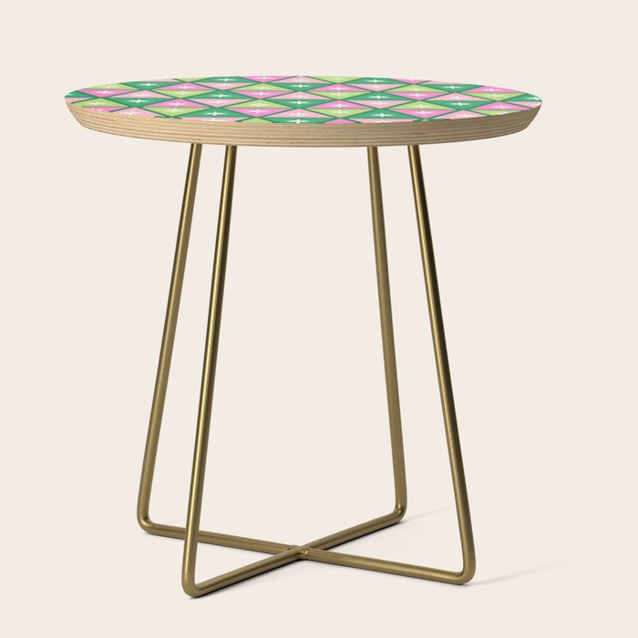 Mid-Century Modern Geometric Christmas Triangles - Green and Pink Side Table Gallery Image 1
