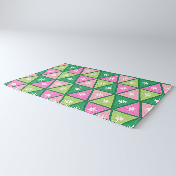 Mid-Century Modern Geometric Christmas Triangles - Green and Pink Rug Gallery Image 3