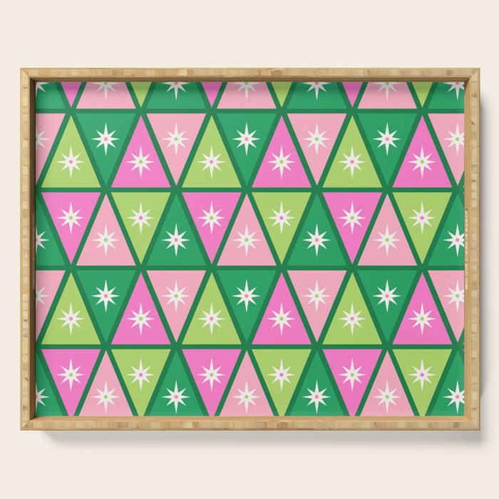 Mid-Century Modern Geometric Christmas Triangles - Green and Pink Serving Tray Gallery Image 1