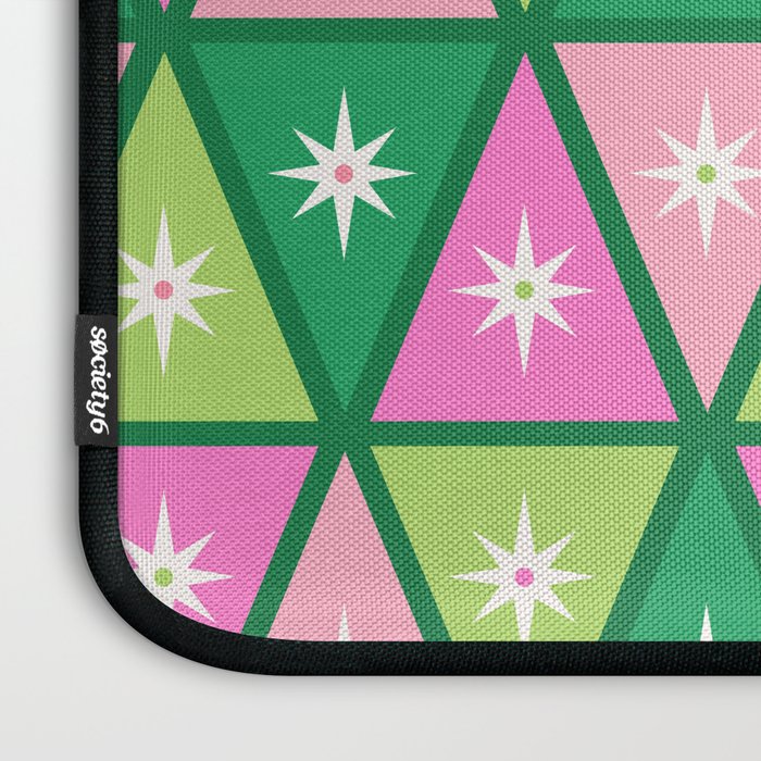 Mid-Century Modern Geometric Christmas Triangles - Green and Pink Laptop Sleeve Gallery Image 3