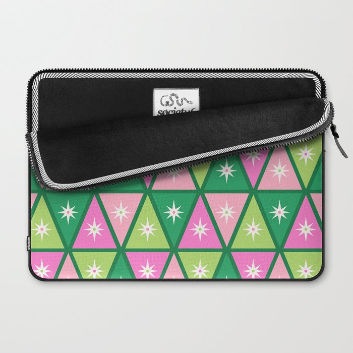 Mid-Century Modern Geometric Christmas Triangles - Green and Pink Laptop Sleeve Gallery Image 2