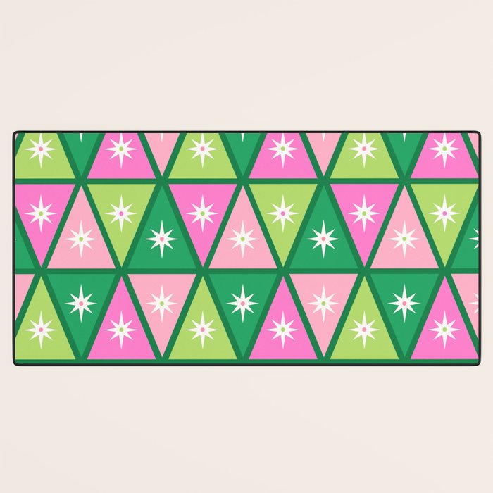 Mid-Century Modern Geometric Christmas Triangles - Green and Pink Desk Mat Gallery Image 3