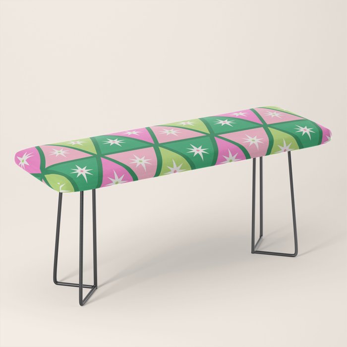 Mid-Century Modern Geometric Christmas Triangles - Green and Pink Bench Gallery Image 1