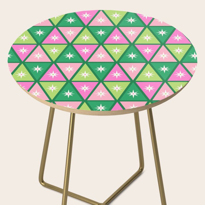 Mid-Century Modern Geometric Christmas Triangles - Green and Pink Side Table Gallery Image 2