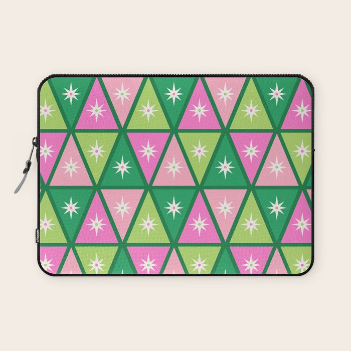 Mid-Century Modern Geometric Christmas Triangles - Green and Pink Laptop Sleeve Gallery Image 1