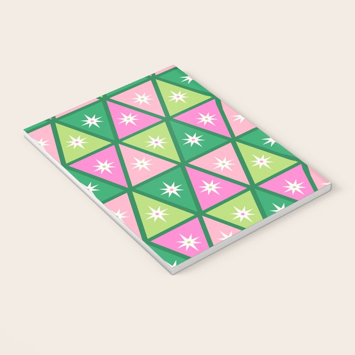 Mid-Century Modern Geometric Christmas Triangles - Green and Pink Notebook Gallery Image 3