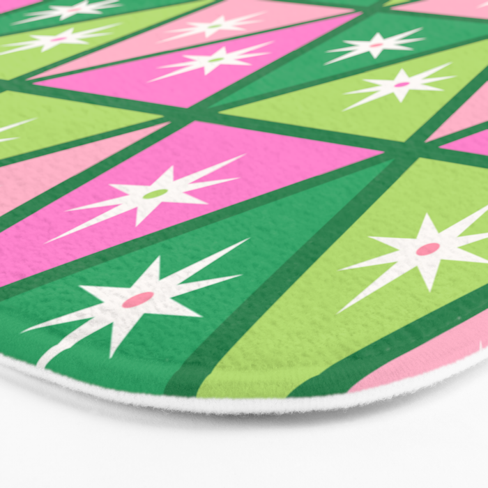Mid-Century Modern Geometric Christmas Triangles - Green and Pink Bath Mat Gallery Image 3