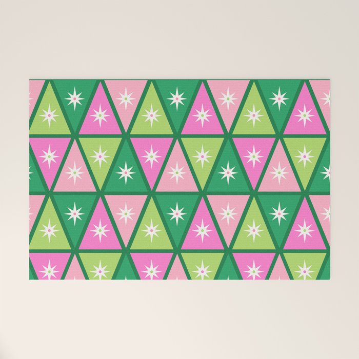 Mid-Century Modern Geometric Christmas Triangles - Green and Pink Welcome Mat Gallery Image 1