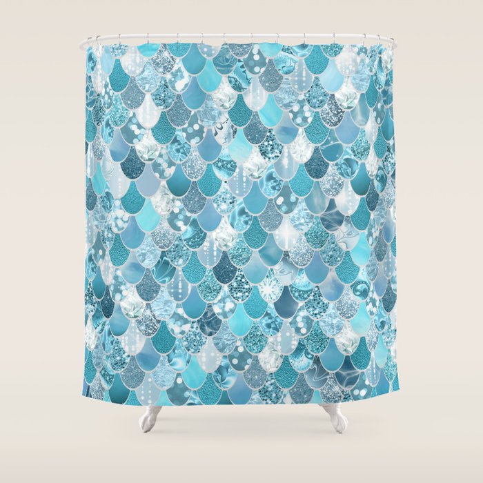 Cute Mermaid Scales, Teal and Aqua Shower Curtain Gallery Image 1