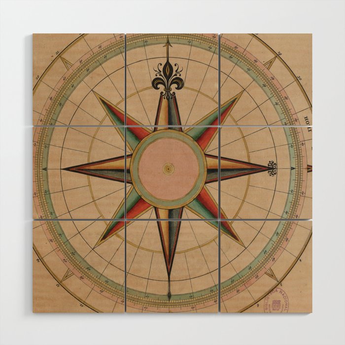 Vintage Compass Rose Diagram (1664) Wood Wall Art Gallery Image 1