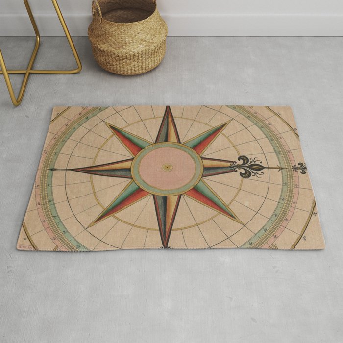 Vintage Compass Rose Diagram (1664) Rug Gallery Image 1