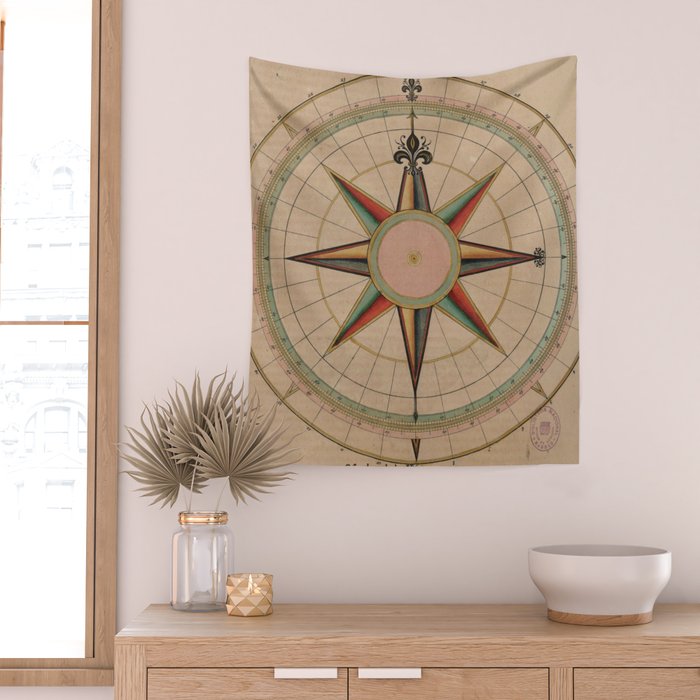 Vintage Compass Rose Diagram (1664) Wall Tapestry Gallery Image 2